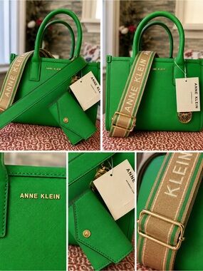 NWT Anne Klein Emerald Green Satchel w/ 2 Straps